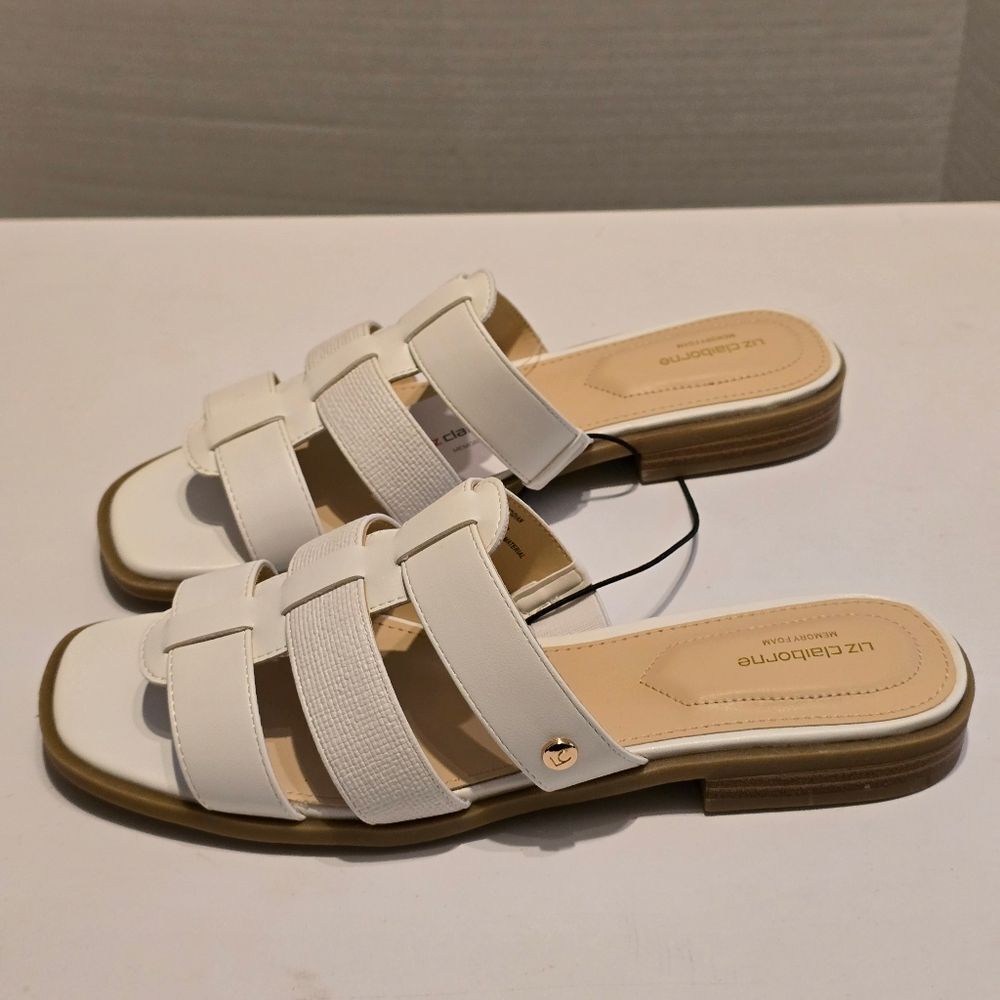 Liz Clairborn White Sandals 3 Strap Slide Womens 9.5